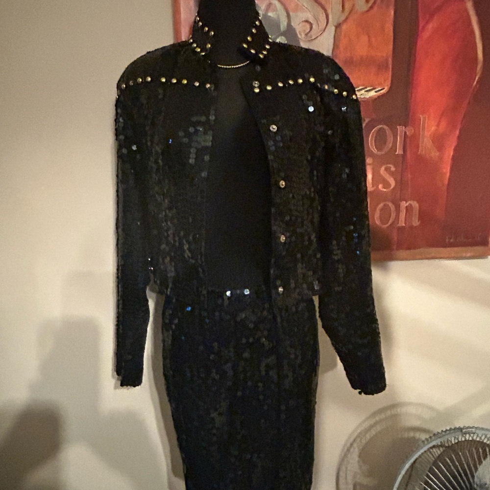 Black Sequin Jacket and Skirt Set